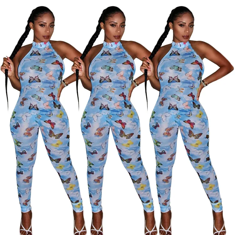 

European And American Spring Women's Digital Printing Cute Butterfly Style Sexy Jumpsuit, Picture