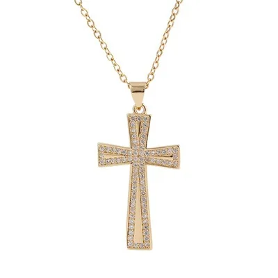 

NUORO European And American Fashion Geometric Copper Inlaid Zirconium Cross Creative Gold-Plated Men's Religious Necklace