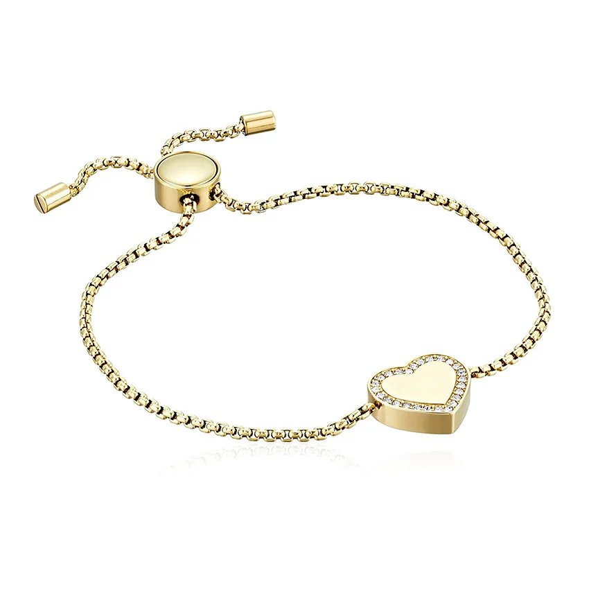 

High Quality 18k Gold Filled Chain Adjustable Diamond Tennis Bracelet Crystal Heart Charm Bracelet for Valentine's Gift