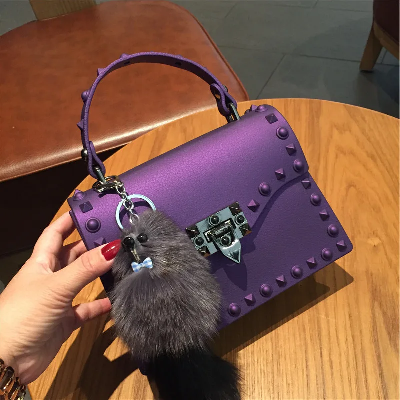

Hot Selling Fashion Rivet Shoulder Bag Luxury Large Women Handbag Crossbody Candy Color PVC Jelly Purses Hand Bags for Ladies, 17 colors available