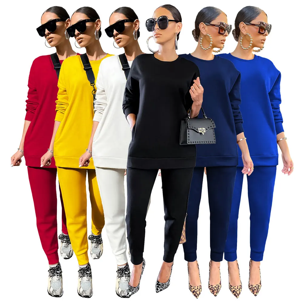 

21215-SW38 o-neck cashmere inside warm 2 piece set plus size casual jumpsuit women sehe fashion, 6 colors