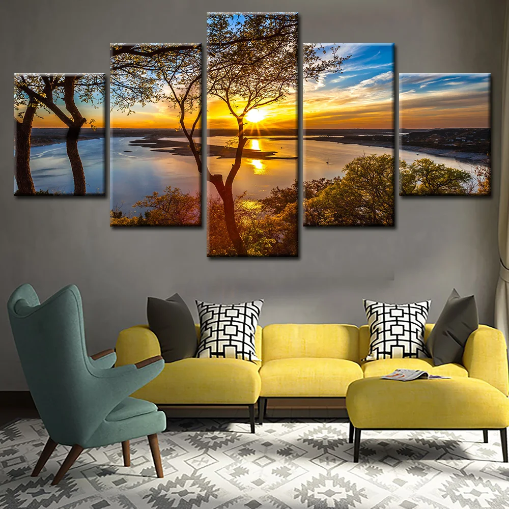 

Wall Decor Canvas Tree Abstract Beautiful Scenery Oil Printer 3D Hd Wallpaper Picture 5 Panel Art Modern Decoration Painting