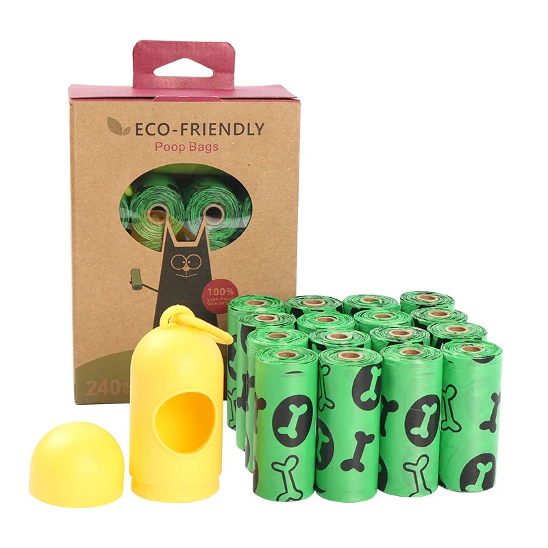 

Wholesale green belt printing color box packaging and dispenser fecal bags, Orange/green