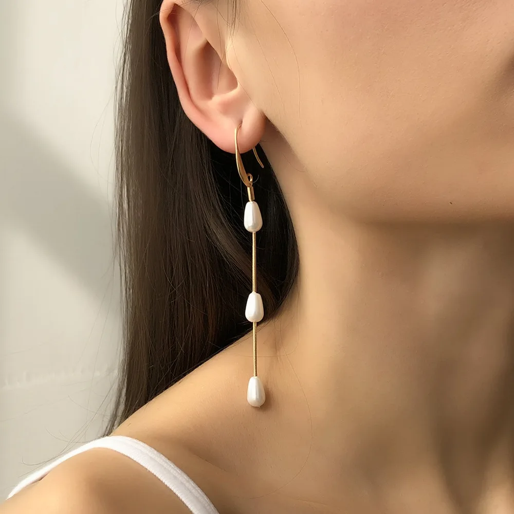 

Sweet Jewelry Long Imitation Pearl Tassel Earring Simulated Pearl Dangle Earring For Women