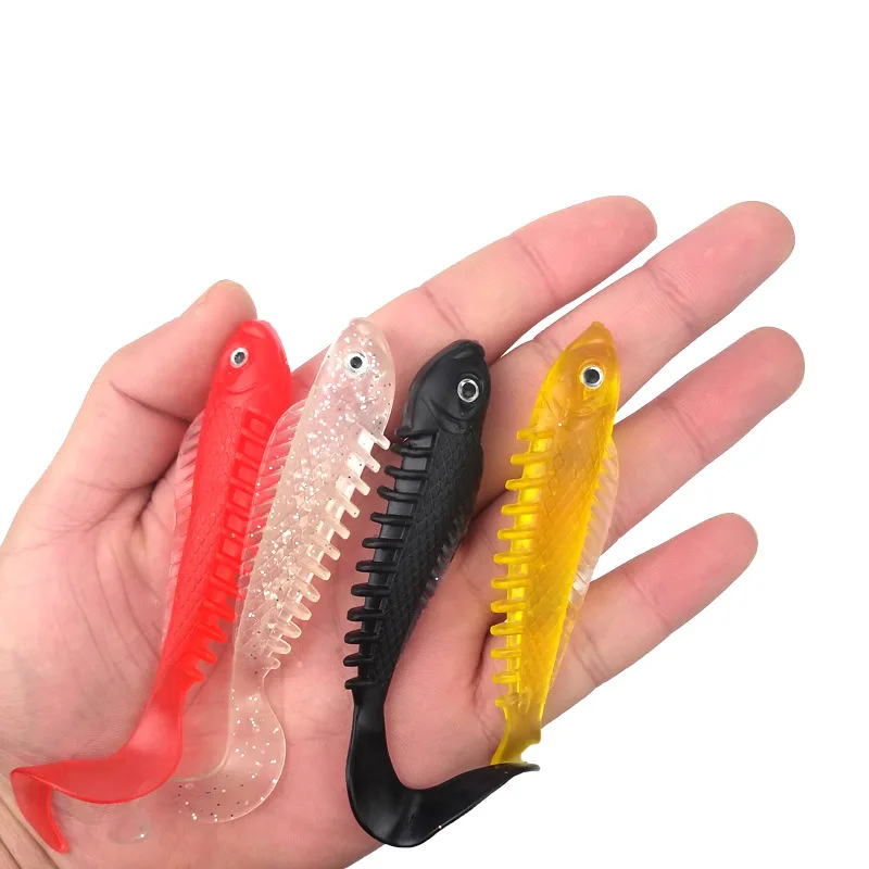 

9g 125mm Bulk Fishing Lure Silicone Baits Curved Long Tail Fish PVC Sea Bass Soft Fishing Grub Worm Lure, 4 colors