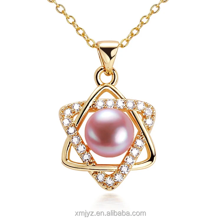 

Certified Zhuji Mountain Lake Natural Freshwater Pearl Pendant Necklace Six-Pointed Zircon Copper Plated Real Gold