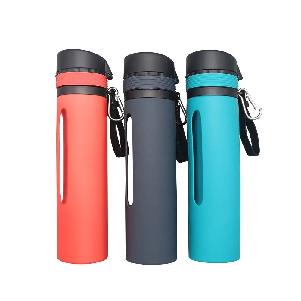 

High quality custom silicone water bottle collapsible water bottle silicone folding silicone sport water bottle, Green, gray, yellow, pink