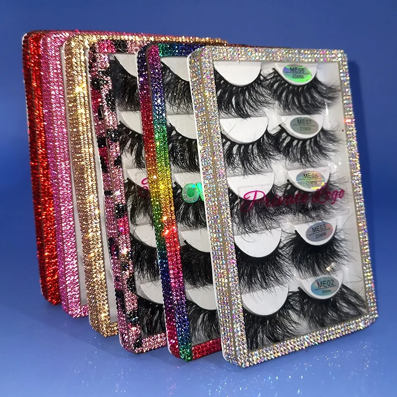 

Ready To Ship Low MOQ Eyelashes Book 5 Pairs Real Mink Lashes Lash Kit, Colorful crystal case