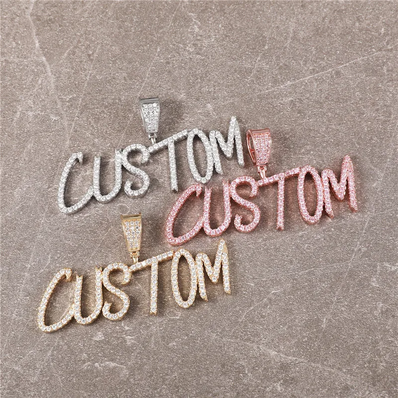 

Hip Hop Custom Jewelry Personalized Letter Charms Necklace Iced Out Brush Font Name Plate Necklace For Women Accessories Jewelry