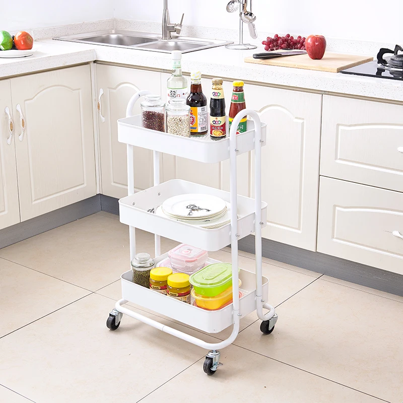 

Cost-effective 3-Tier Kitchen Shelves Home Storage Rolling Rack Kitchen Shelf Metal Utility Rolling Cart