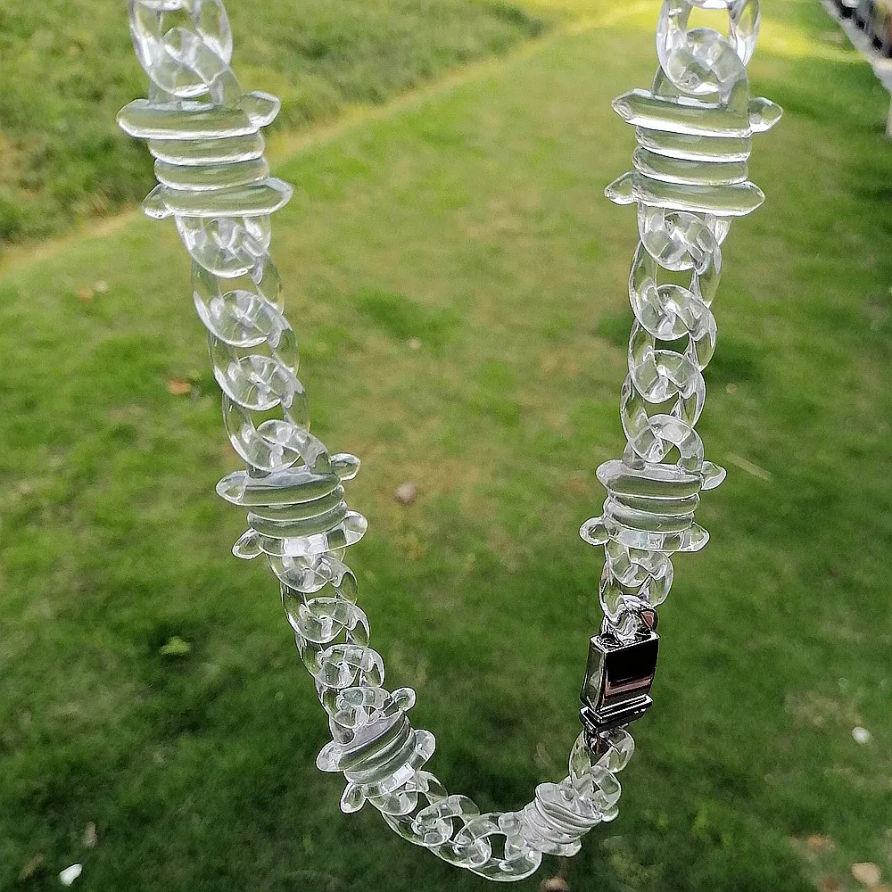 New Hip Hop Hyperbole Transparent Man Necklace Punk Iced Thorn Barbed Wire Acrylic Resin Chokers Necklace Party Jewelry Cool