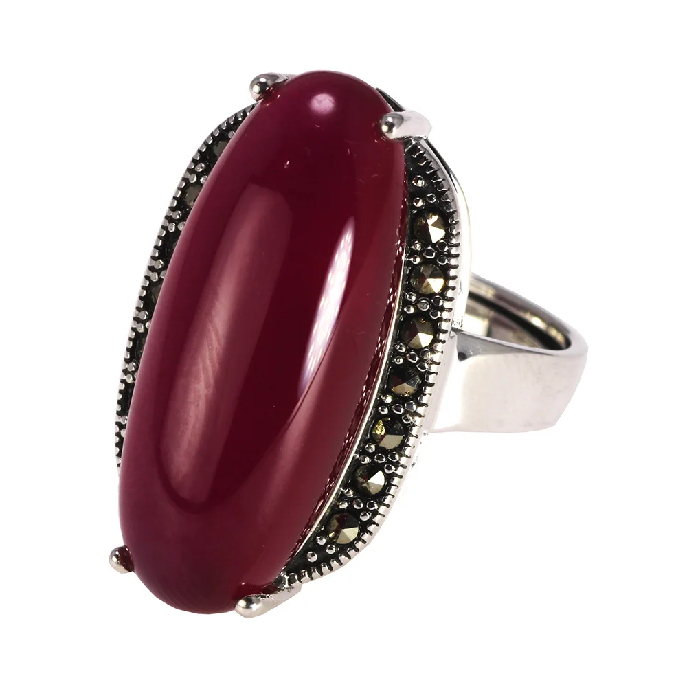 

Fashion Design 925 Sterling Silver Large Stone Ruby Rings Green Agate Rings For Women