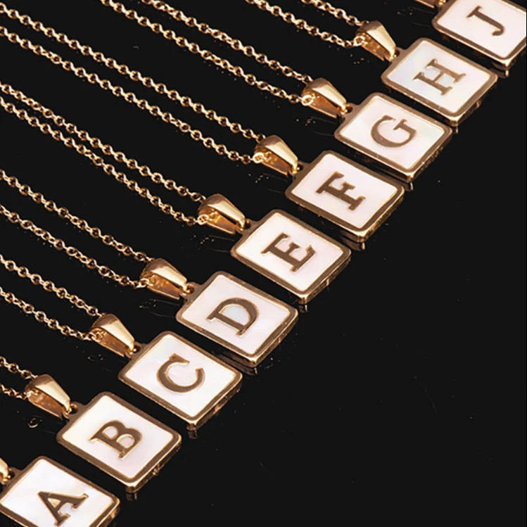 

Fashion 18K Gold Plated Necklace Letter Square Unique Shell Initial Pendant Stainless Steel Necklaces Jewelry Wholesale 2021
