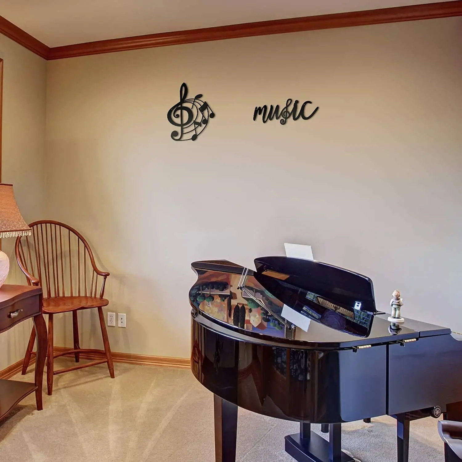 

Laser Cut 2 Pack Musical Metal Wall Decor Black Treble Clef and Notes Music Room