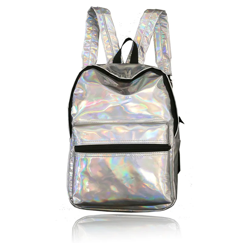 

Girls PU Silver Holographic Backpack for School