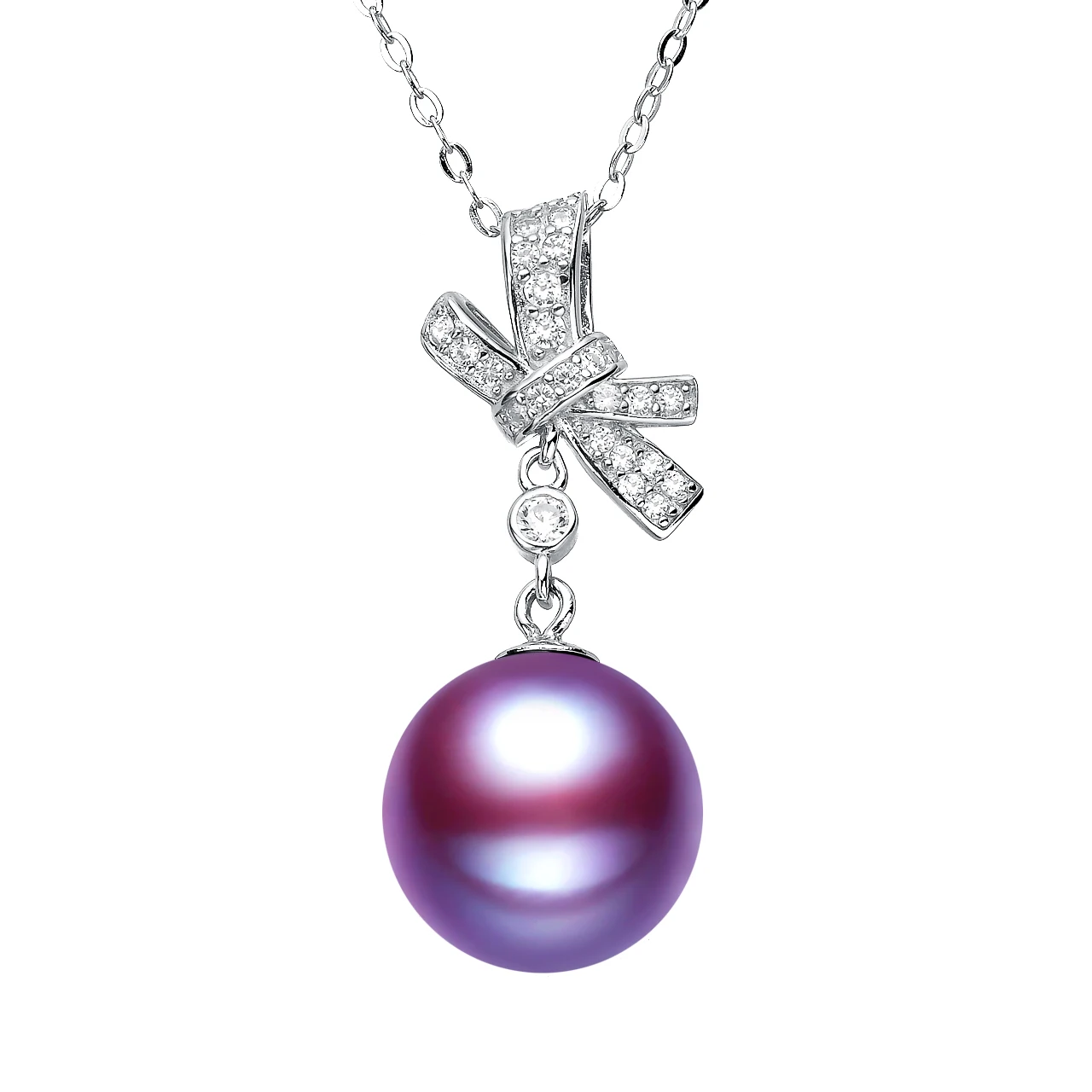 

Proper Price S925 Sterling Silver Beaded Natural Round Purple Real Pearl Chain Pendant Bow Necklace For Mother, White