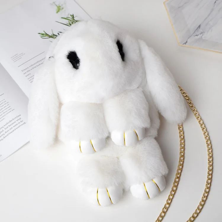 

Fashion Furry Rabbit Backpack Double Shoulder Bag Slant Bag Imitates Rabbit Hair plush hand bunny ear rabbit bag faux fur sling, Various colors