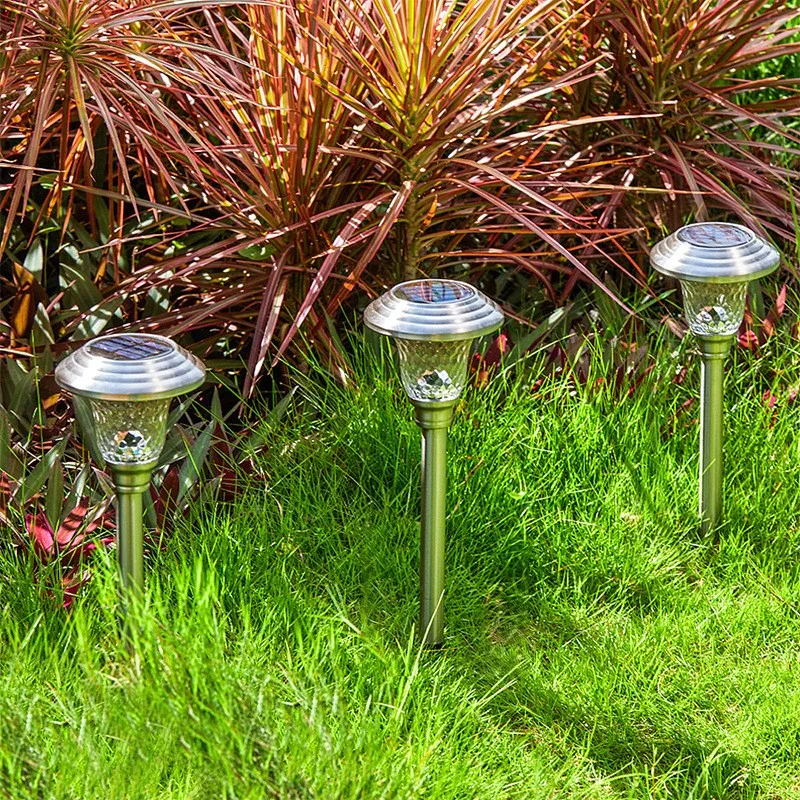 Super Bright Outdoor Garden Stake Glass Stainless Steel Waterproof Auto On/off White Wireless Sun Powered Landscape Lighting