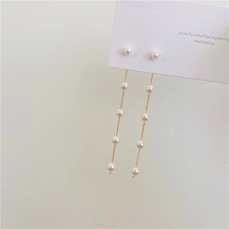 

S925 Silver Needle Long Pearl Earrings Simple Fashion Earrings Line Earrings Drop