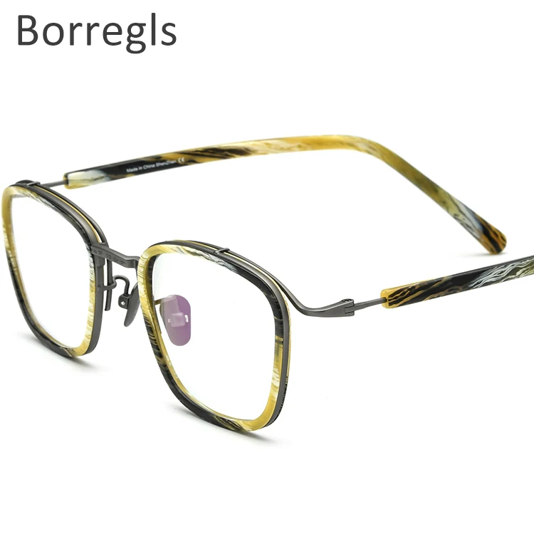 

Borregls Acetate Titanium Glasses Frame Women 2022 New Square Prescription Eyeglasses Men Optical Eyewear for Small Face 85665