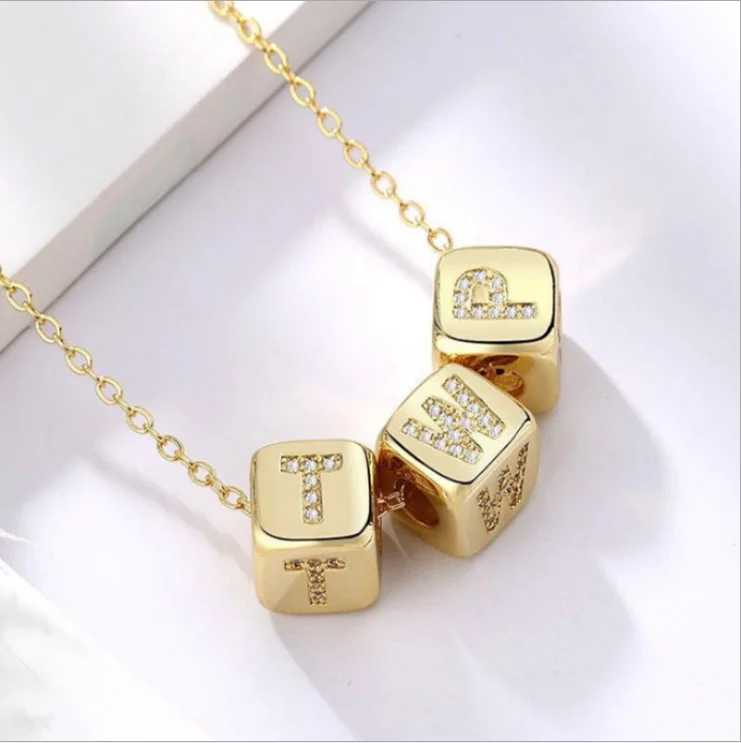 

QiuHan Fashion Unique Dainty High Quality Rhinestone Letter Dice Necklace for Gift, Gold, silver,rose gold