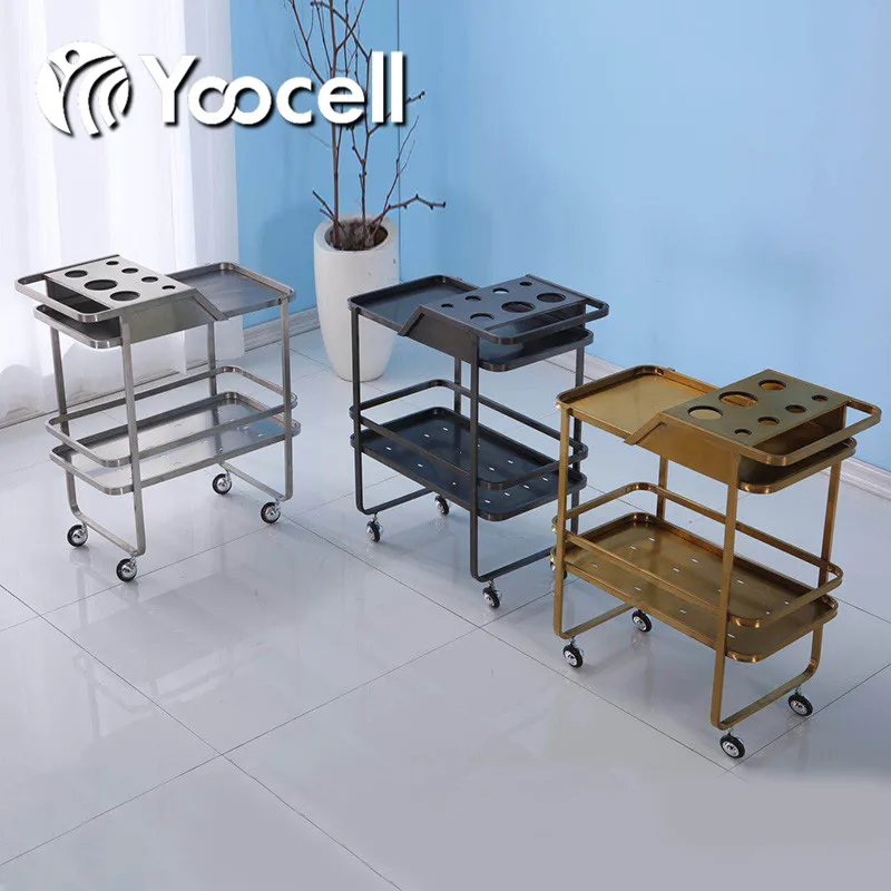 

Yoocell Elegent Stainless steel frame rolling trolley cart 3 shelves hair beauty salon spa storage equipment