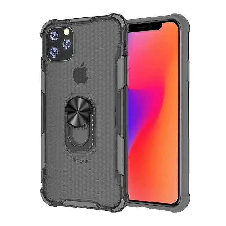 

Shockproof combo case colorful tpu frame +clear pc back side +360 rotation metal case ring holder