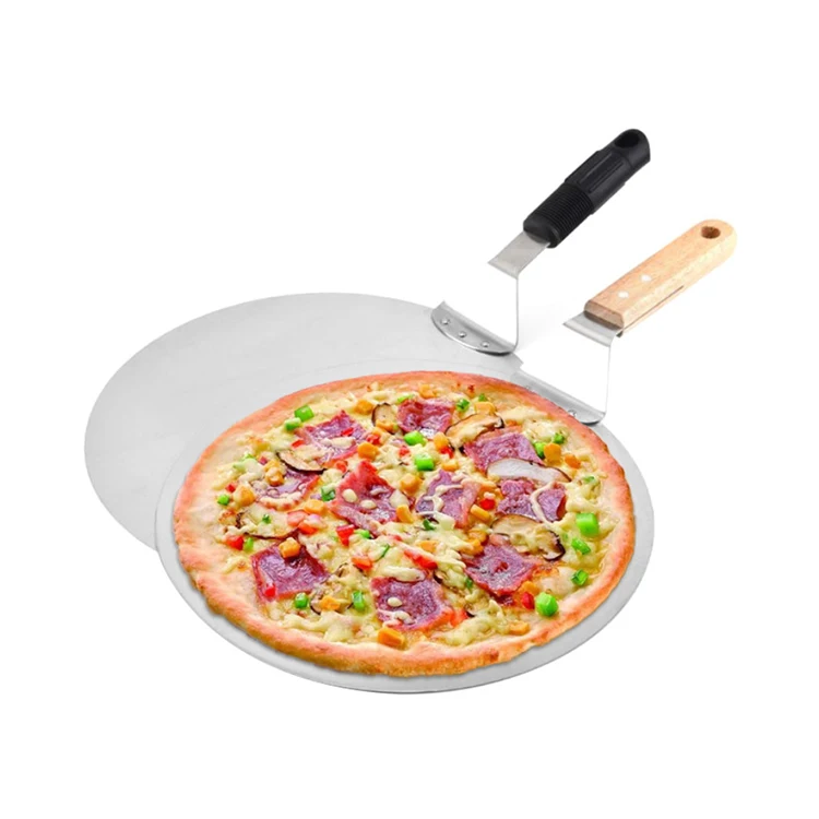 

A3090 10 inches Pizza Shovel Wooden Handle Cake Stands Baking Non-stick Kitchen Baking Tools Stainless Steel Round Pizza Shovel