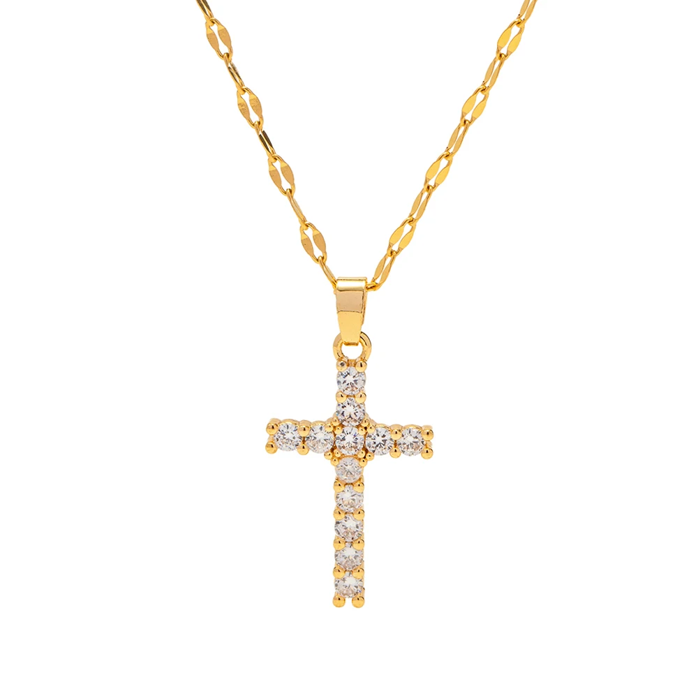 

Retro 18K PVD Gold Plated Clear Crossed Zircon Necklace Cubic Zirconia Cross Pendant Necklace