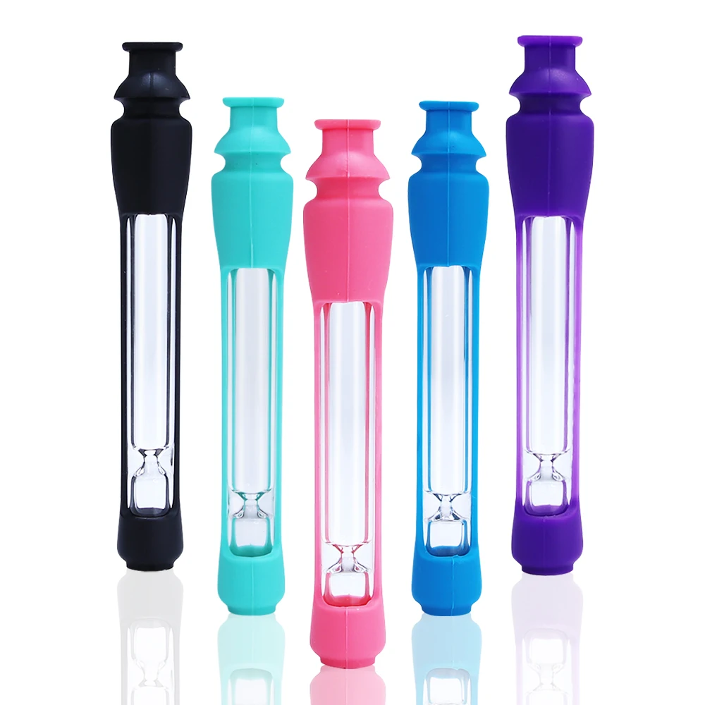 

Hot Selling Silicone Skin Glass Chillum Weed Tobacco Glass One Hitter Smoking Pipe