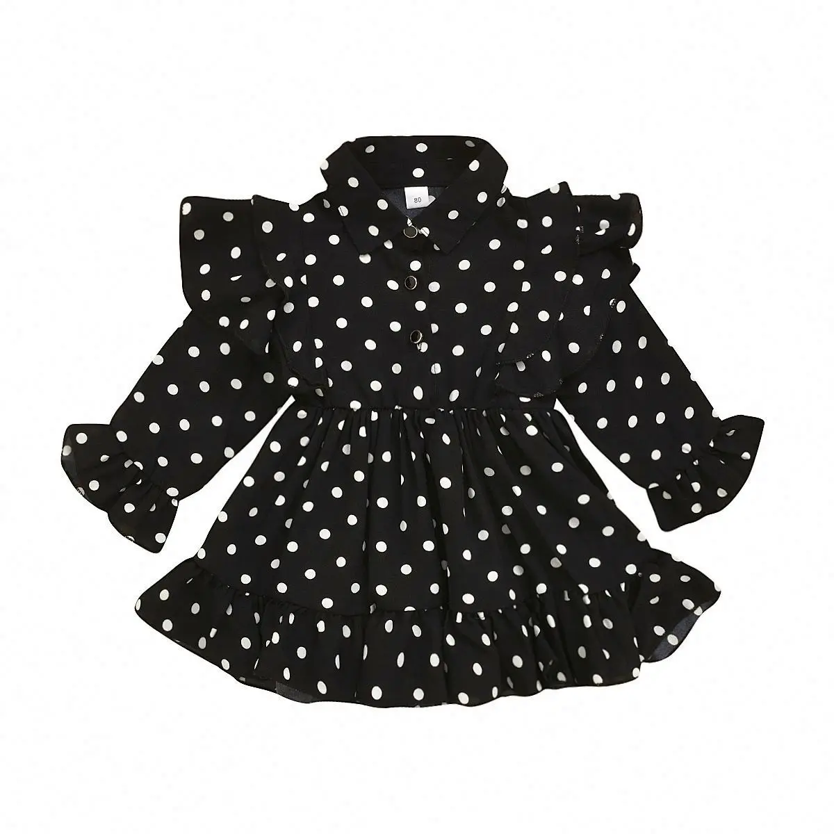 

New ChildreN Clothing 2021 Long-Sleeve Polka Dot Dress Lapel Spring Autumn Korean Baby Kids Princess Party Dress, As picture