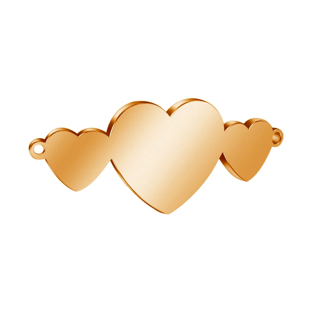 

33x13mm DIY Accessories Jewelry Stainless Steel High Polished Heart-To-Heart Double Hole Charm Pendant Connector, Silver, gold , rose gold