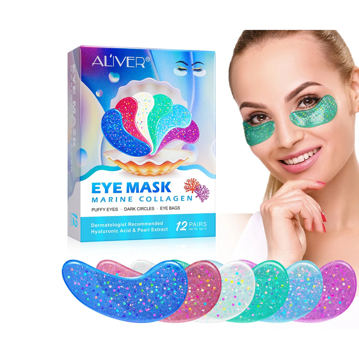 

Private Label Moisturizing Anti Aging Hyaluronic Acid Reduces Dark Circles Augenmaske Masque Des Yeux Marine Collagen Eye Mask
