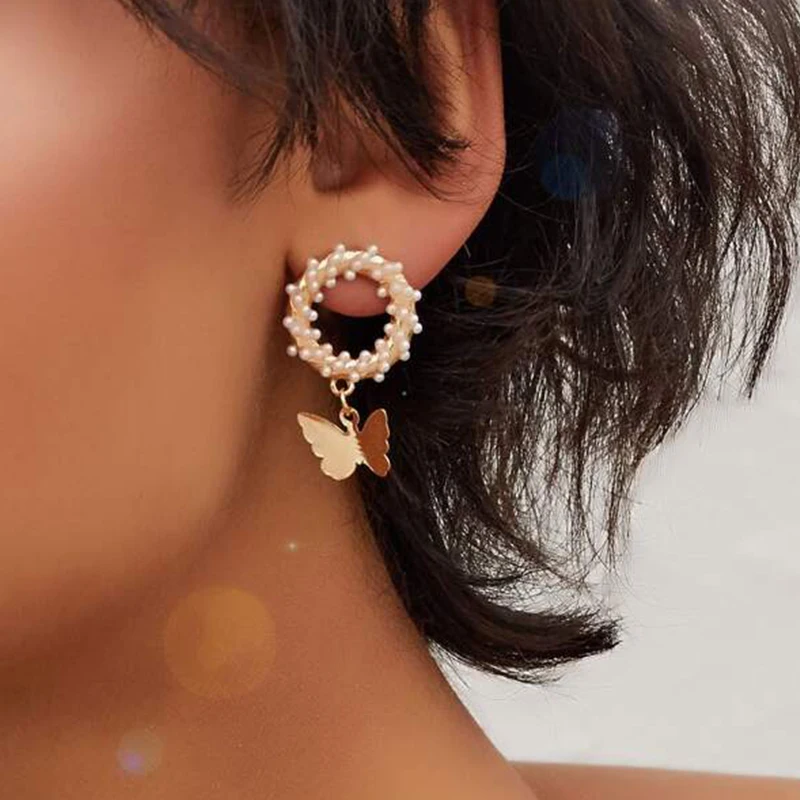 

Wholesale Pearl Butterfly Earrings Sweet Little Butterfly Dangle Earrings For Girls Women