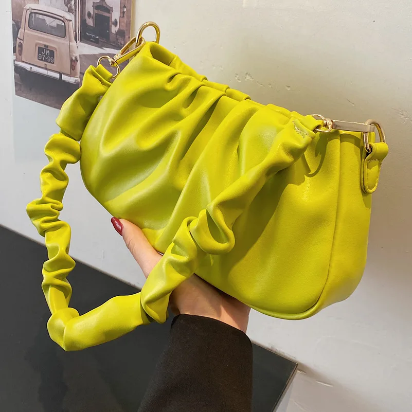 

Stylish female clutch purses women hand bags Pu leather pleated underarm shoulder cloud bag women, Black, white, brown, green