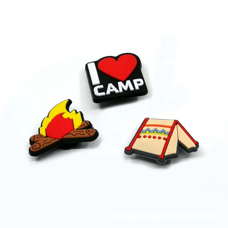 

New Croc Charm Cartoon i love camp Designer Soft PVC Rubber Shoe Silicone Charms for kids birthday party Gifts