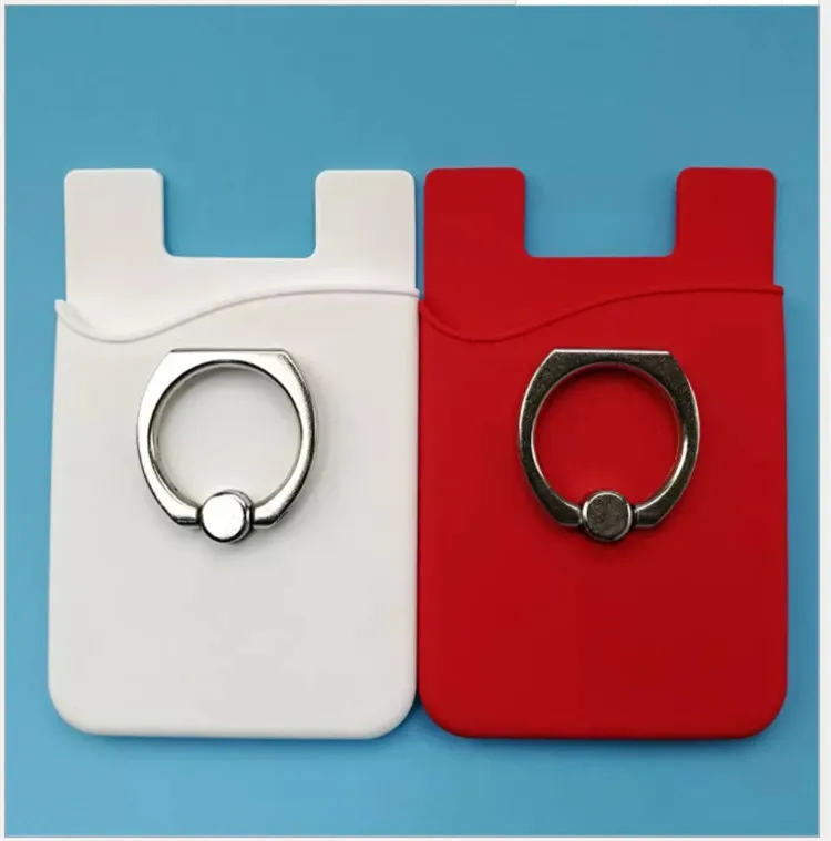 

Personalized Cell Phone Silicone Adhesive Card Holder with Metal Ring Stand, Stock colors or custom