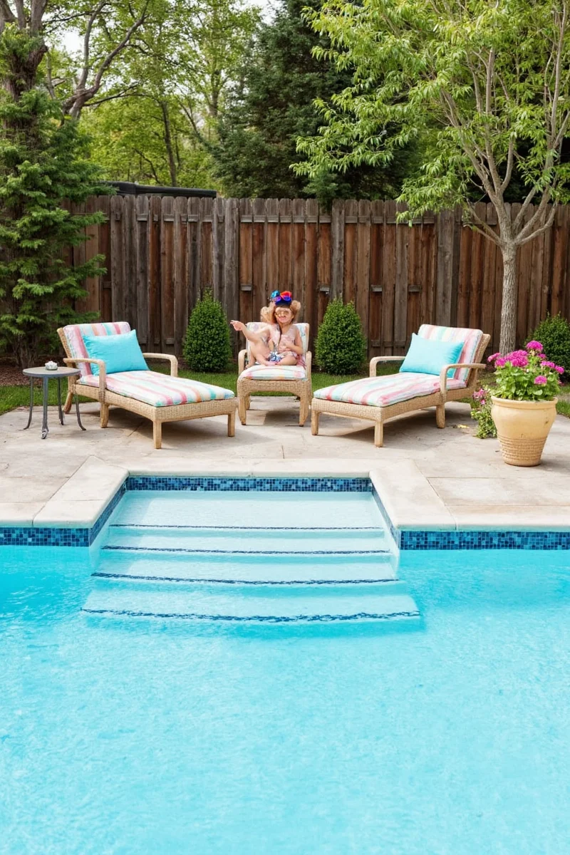 Poolside decorated for various seasons