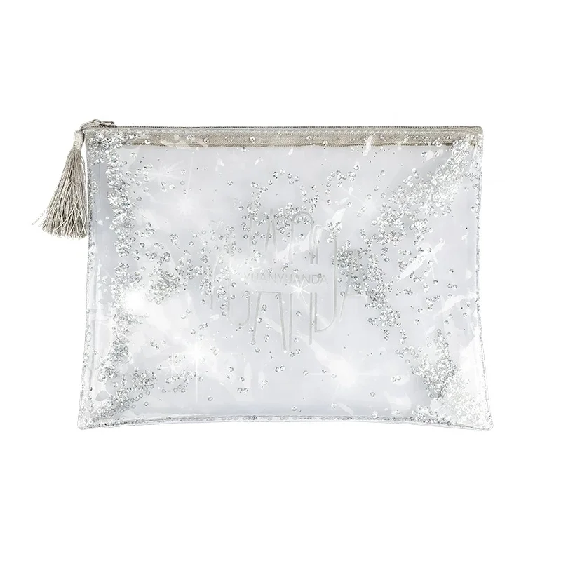 

Wholesale promotional gift custom glitter transparent clear pvc cosmetic bag