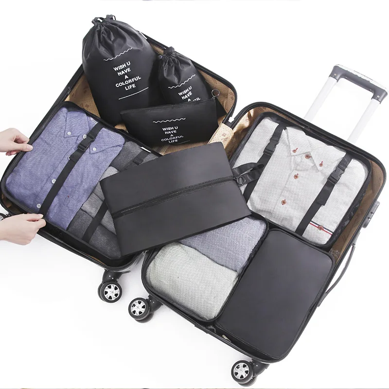 

Storage Bags Customized Compression Travel Packing Large Cubes Luggage Laundry Shoe Bra Accessories Organizers 8pcs Set Pouch, Pink,gray ,blue,navy and black