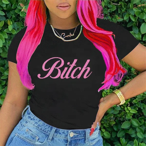 

Wholesale 100% Cotton T Shirt Loose Fit Harajuku Y2k Vintage Fashion Letter Printed Graphic Tshirt for Women, Picture colors