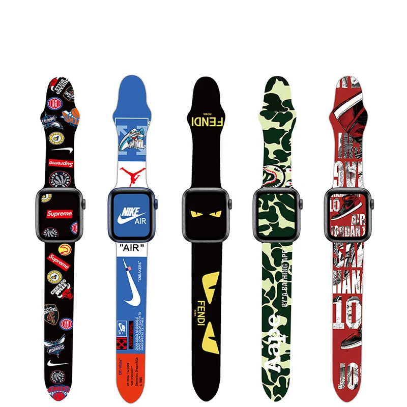 

IN stock 38mm 42mm Men Sport Cartoon Character Print Rubber Silicone Watch Band For Apple Watch Series 6 iWatch Strap