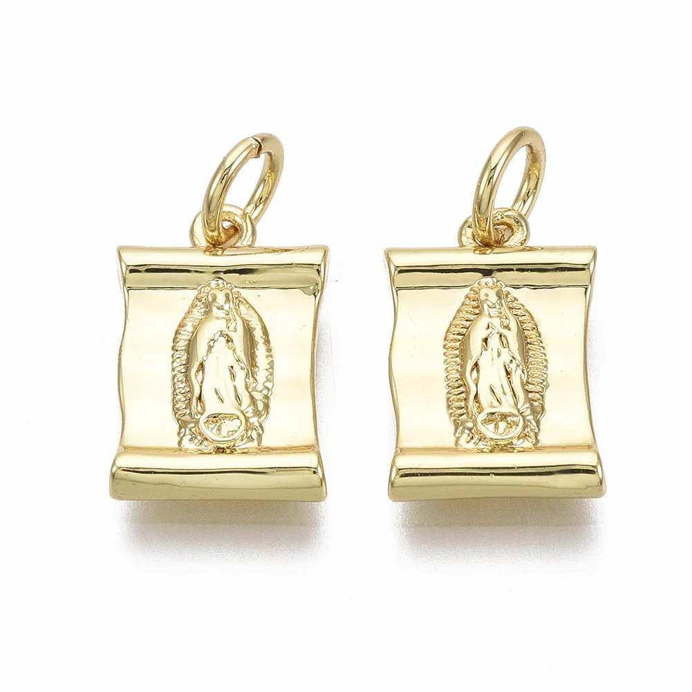 

Pandahall Rectangle with Virgin Mary Cross Brass Charms, Real 18k gold plated