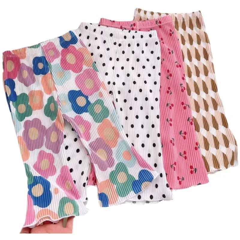 Summer Girls' Floral Dots Bell-bottom Pants Thin Western Style Fashion Children's Pants Wholesale
