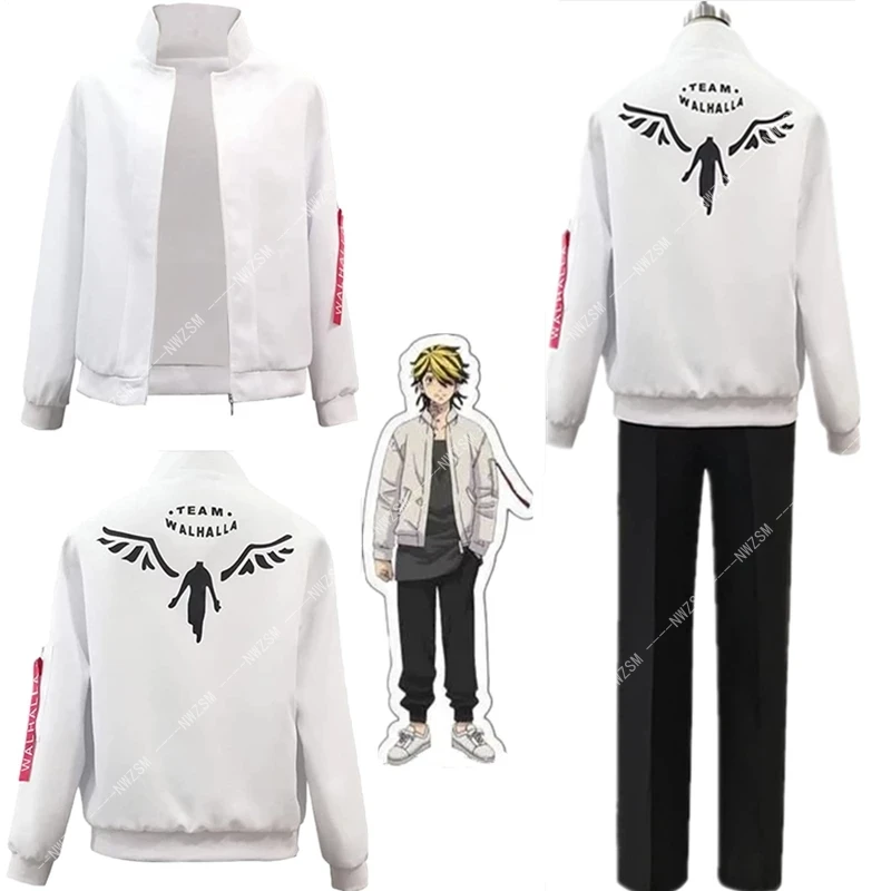 

Tokyo Revengers Hanemiya Kazutora Cosplay Costumes White Coat Valhalla Uniform Baseball Coat Mikey Draken Halloween Cospaly, Photo