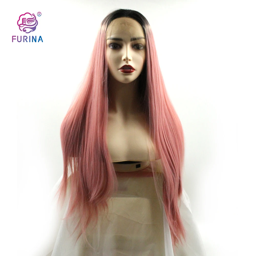 

Synthetic Lace Wigs Straight Long Women's Fiber Synthetic Hair pink middle part frontal wigs for women