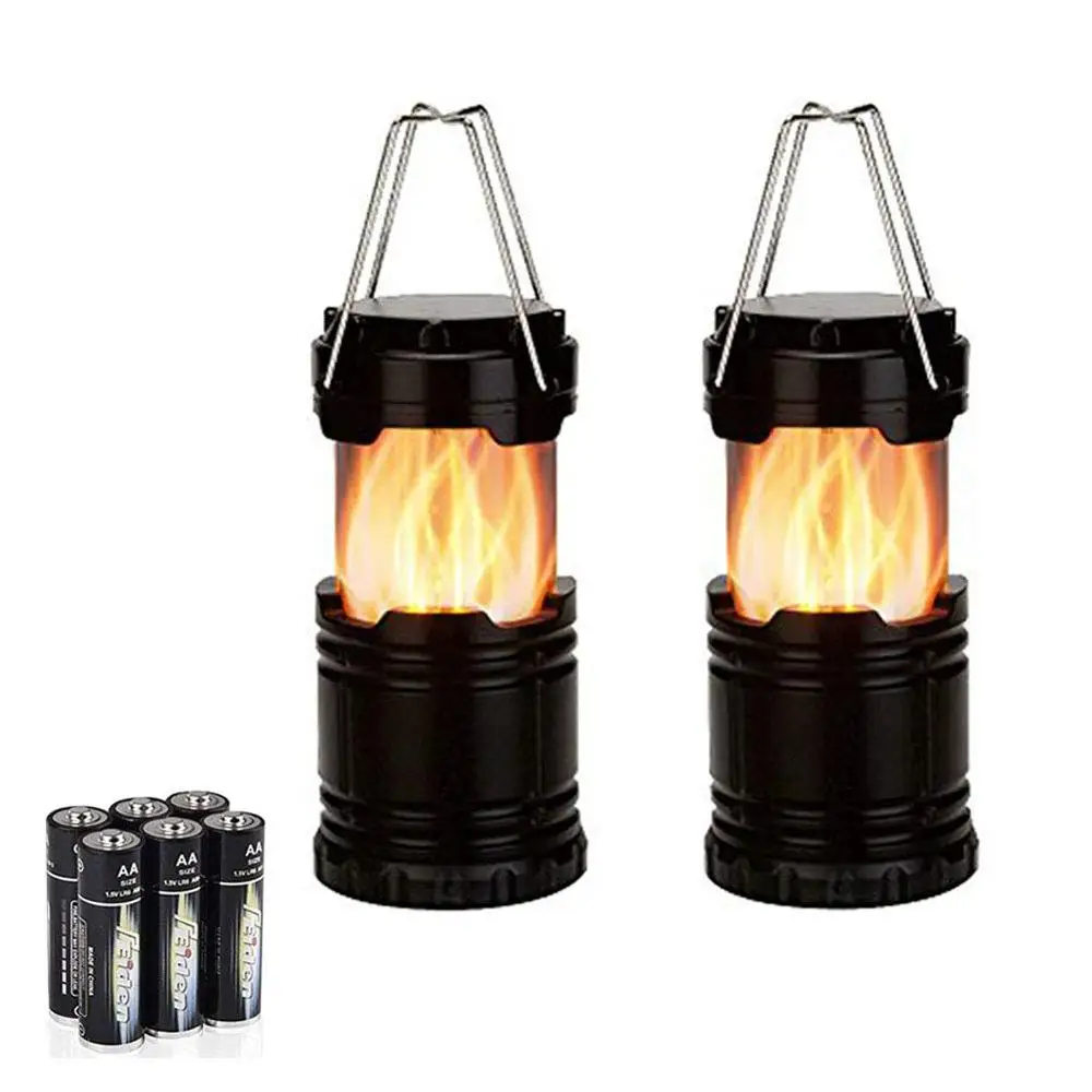 Portable LED Camping Lantern Flame Light, 2 in 1 Retractable handheld Hanging Flickering Flames light camping lamp