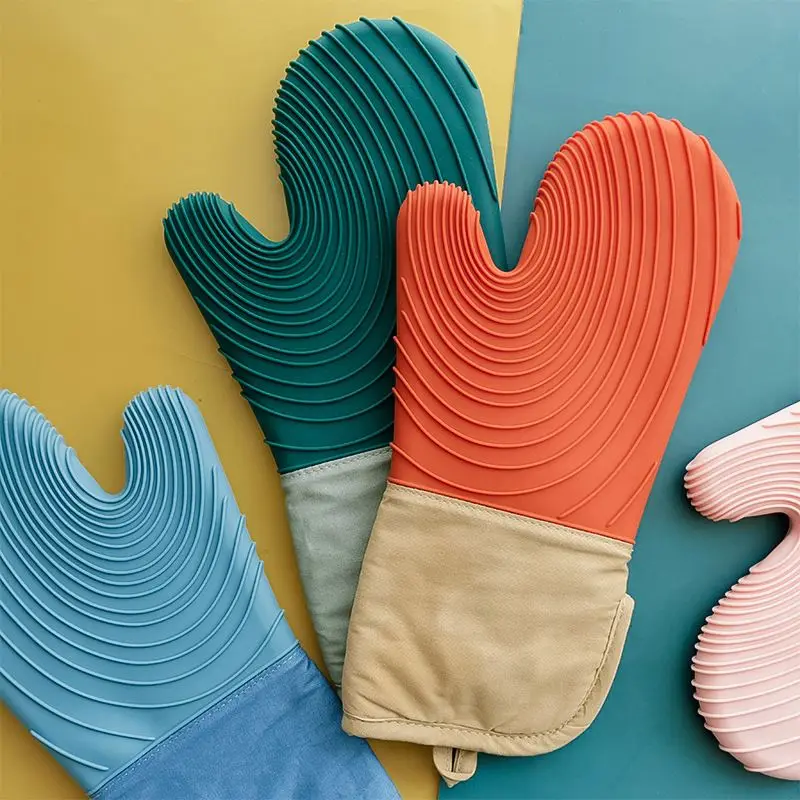 

Silicone Kitchen Oven Mitt Glove Potholder with Extra Long Canvas Sleeve Stitching for Grilling and BBQ