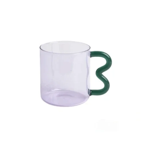 

OEM Heat Resistant Borosilicate Colorful Wavy Handle Glass Drinking Milk Juice Coffee Cups Tea Beer Mugs for Sale, Amber/grey/pink/clear