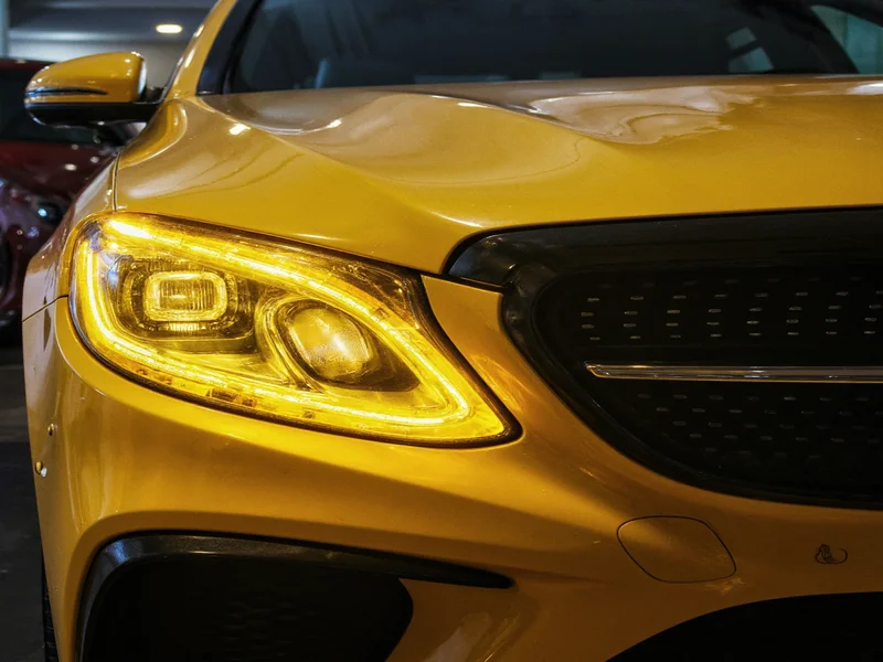 Yellowed car headlights before restoration